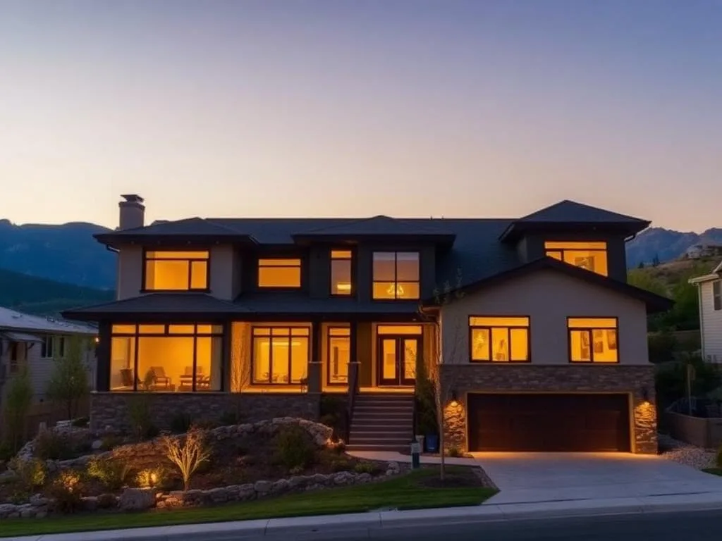 Modern Utah home at twilight